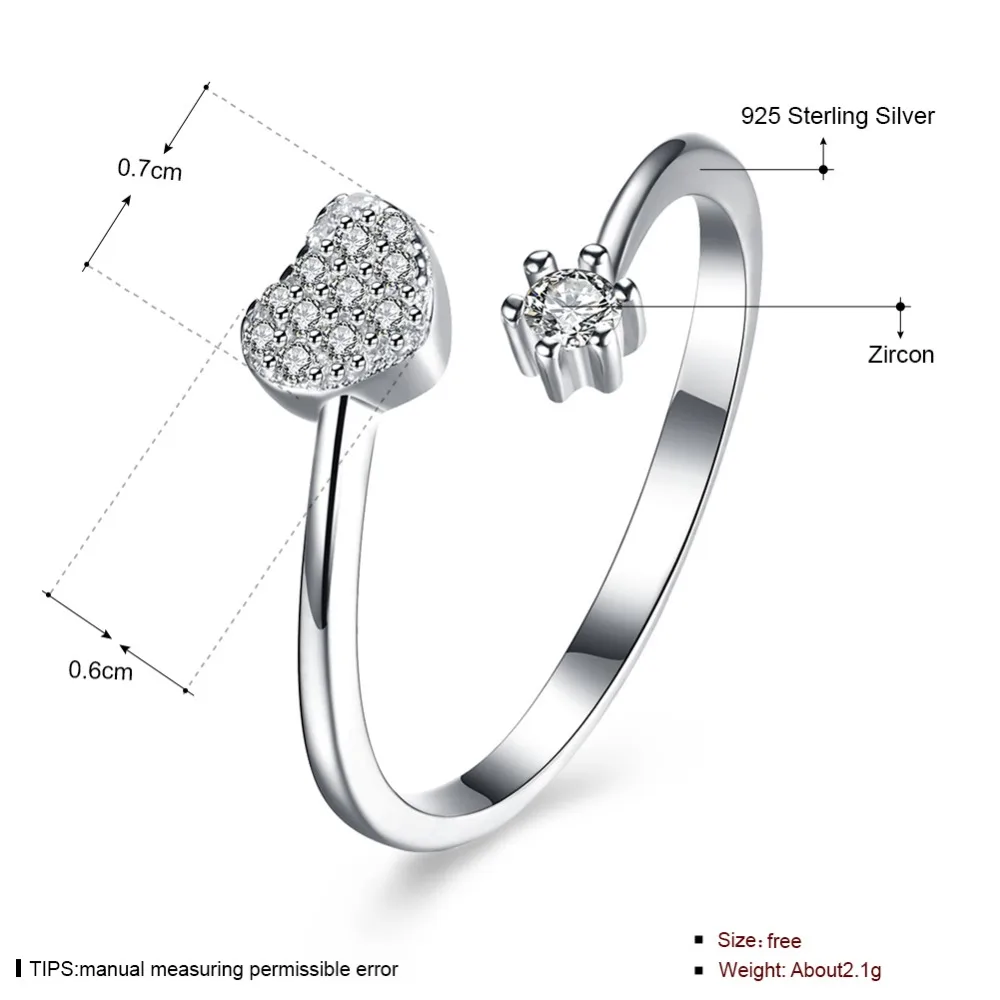 

Heart-shaped stone opening ring in 925 sterling silver ring with sapphire silver 925 for women Simple fashion jewelry plata S925