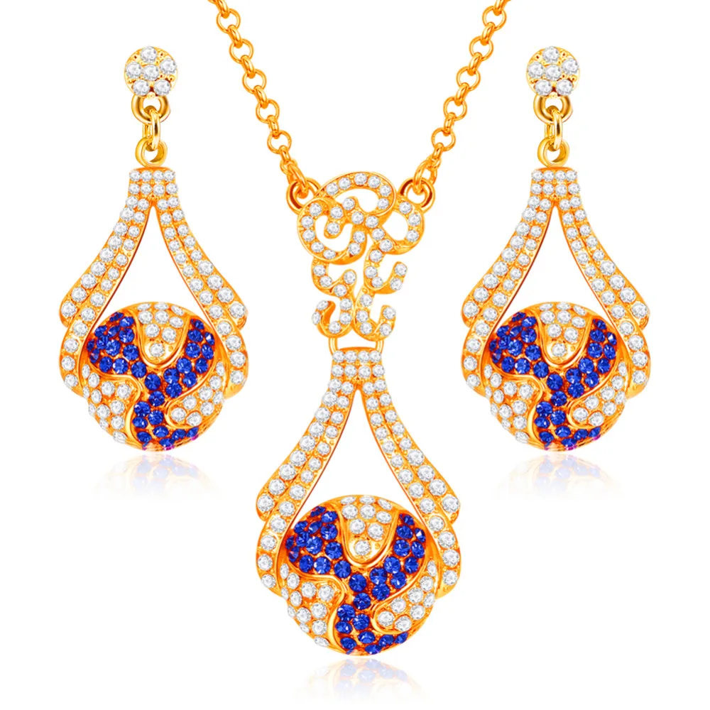 

Necklace Earrings Sets For Women Girls Austrian Crystal Fashion Wedding Bridal Gold Plated African Rhinestone Jewelry Set Gifts