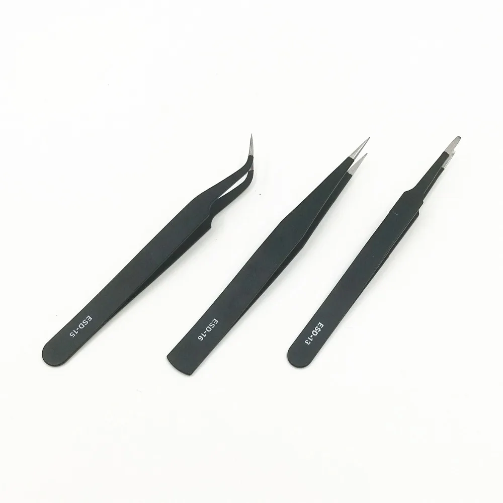 

ESD Anti-static Precision Tweezers Set Stainless Steel ESD Tweezer Electronics welding Repair Tools thickness 1.5mm