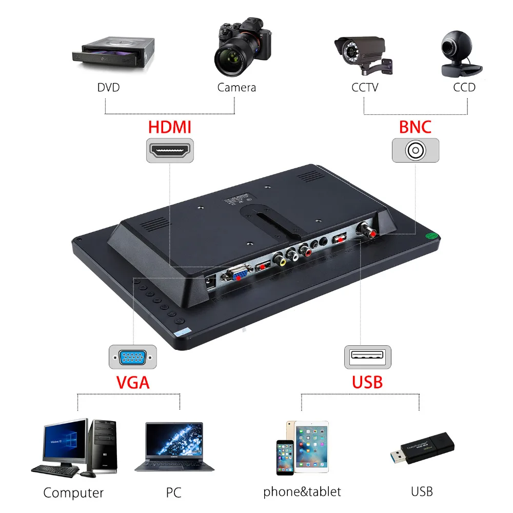 EYOYO EM12D 12 дюймов ips lcd HD видео аудио монитор 1920x1080 HDMI VGA BNC AV для ПК Компьютерная камера DVD безопасности CCTV DVR