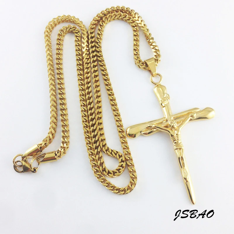 

JSBAO New Fashion 3MM 28Inch Franco Chain Jesus To The Cross Pendants HipHop Style Necklaces & Pendants Men Jewelry