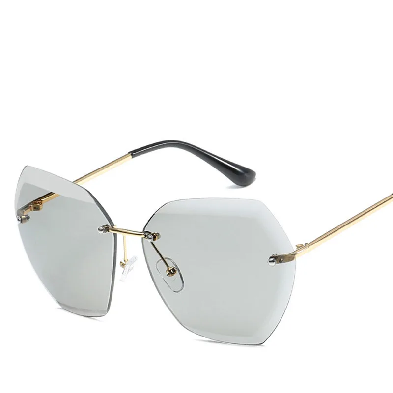 Женские негабаритные шестигранные солнцезащитные очки без оправы брендовые дизайнерские прозрачные солнцезащитные очки для женщин Ретро Винтажные Солнцезащитные очки - Цвет линз: 1
