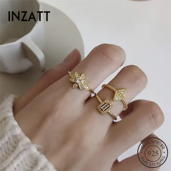 

INZATT Real 925 Sterling Silver Geometric Triangle Square Zircon Ring for Fashion Women Fine Jewelry Trendy 2019 Accessories