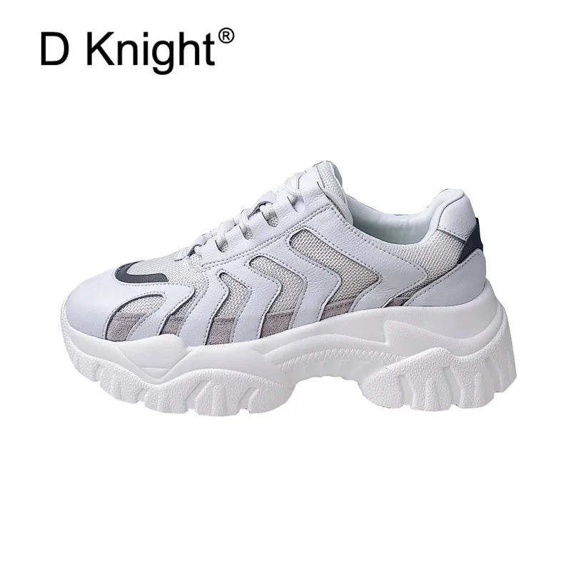 

2019 Spring Summer Women's Creepers Genuine Leather Casual Sneakers Lace Up Laser Shiny Female Flat Platform Sports Shoes Woman