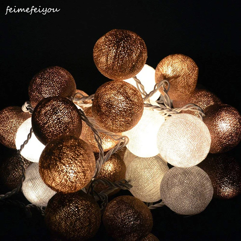 

Feimefeiyou thailand Cotton Ball yellow-pink-beige Lantern string holiday Lights String Romantic Bedroom Decoration lights lamp