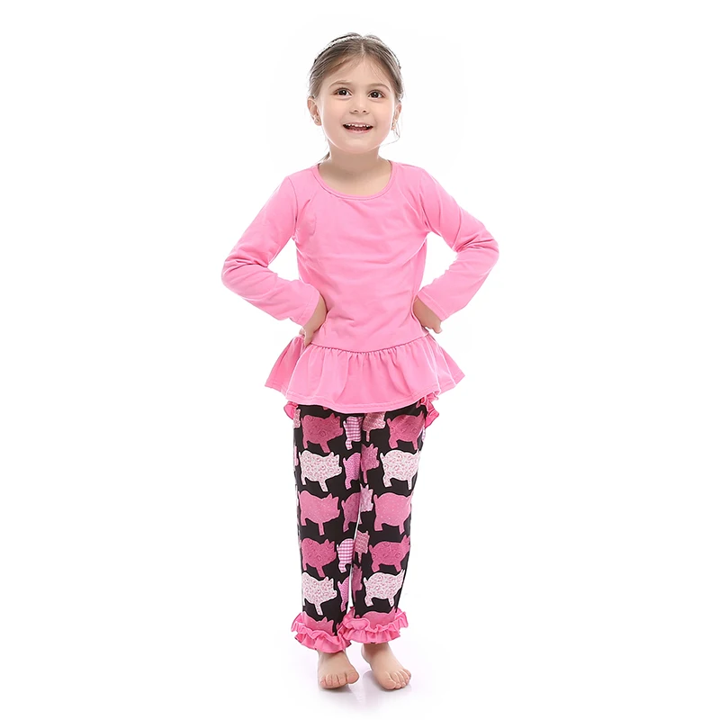 

Kaiya Angel Girls Boutique Outfits 2017 Autumn Winter Toddler Clothing Pink Character Pig Leggings Suit Girls Fall Outfits