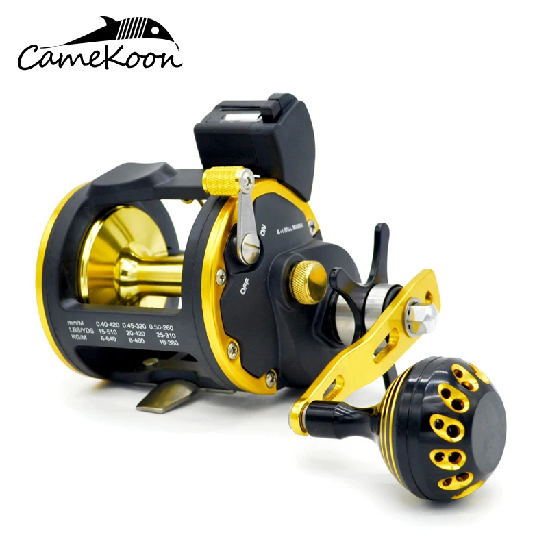 

CAMEKOON Saltwater Level Wind Reel with Line Counter 6+1 Ball Bearings 15KG Max Drag Boat Trolling Fishing Reel