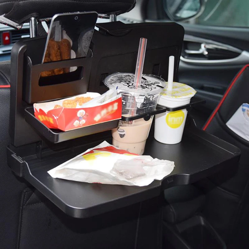Multifunctional Folding Car Headrest Tray Food and Beverage Desk Food Drink Cup Tray Large Size