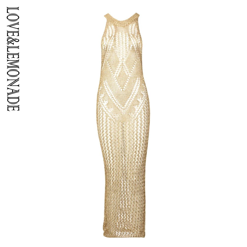 

Love&Lemonade gold Collar Hook Flower Knit Dress LM1389