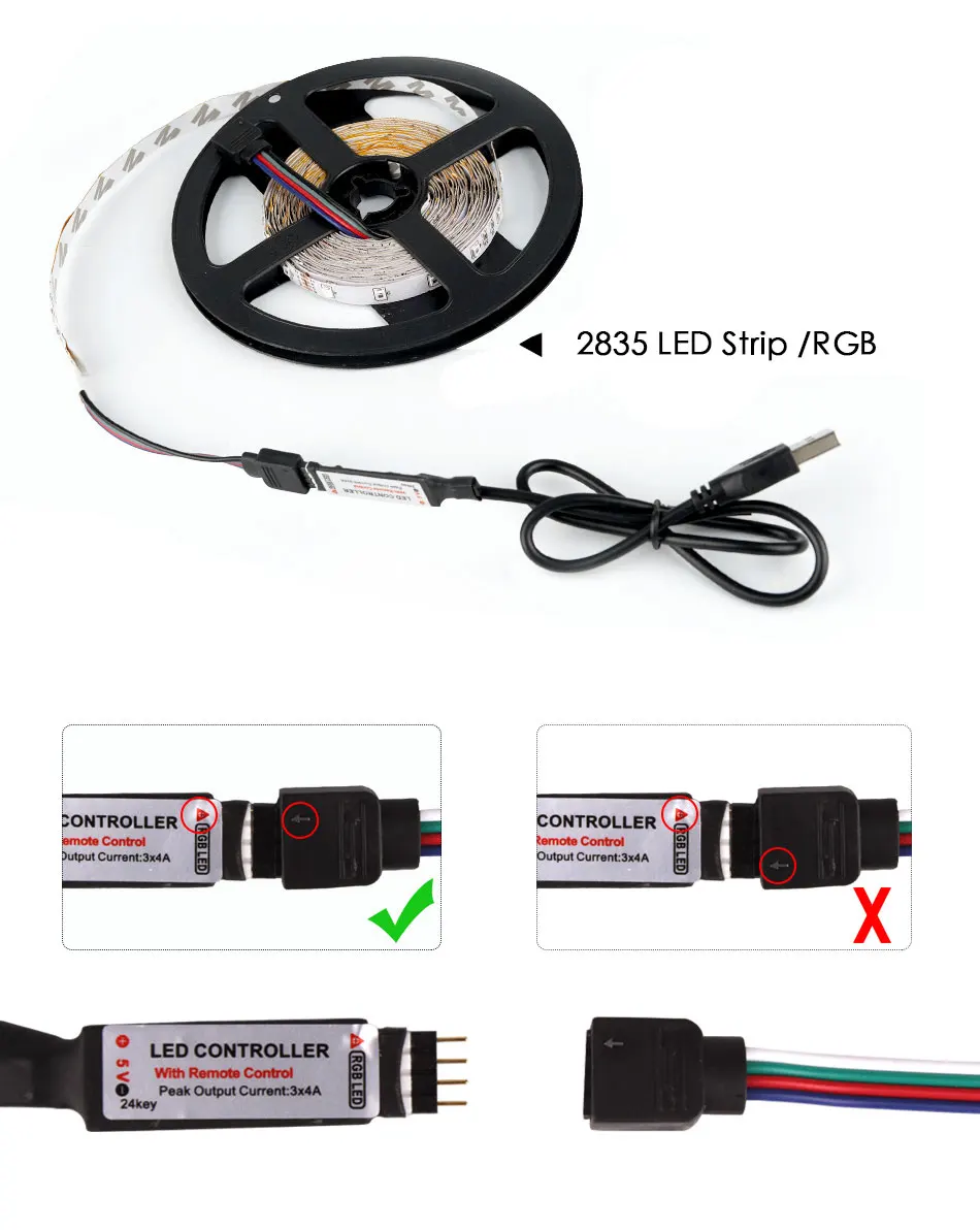 DC 5V LED Strip 3Key USB Cable Power Flexible Light Lamp 50CM 1M 2M 3M 4M 5M SMD 2835 Desk Screen Tape TV Background Lighting