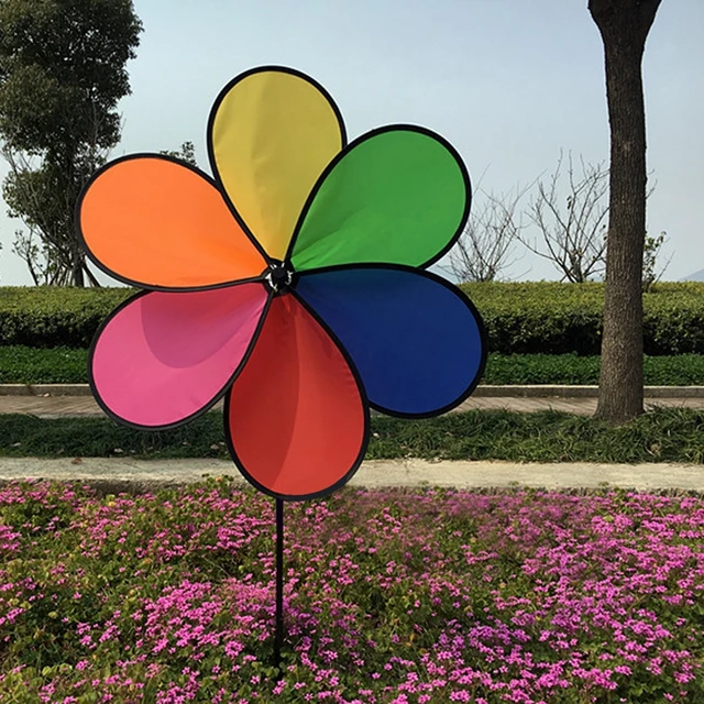 Windmill Colorful Rainbow Flower Spinner Wind Windmill Garden Yard Outdoor Decor 1
