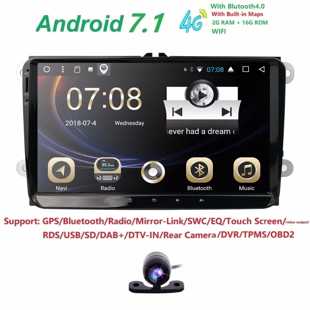 

9" Android 7.1 1024*600 screen Quad core 2 DIN car gps radio for VW Golf Tiguan Skoda Fabia Rapid Seat Leon Altea no DVD player