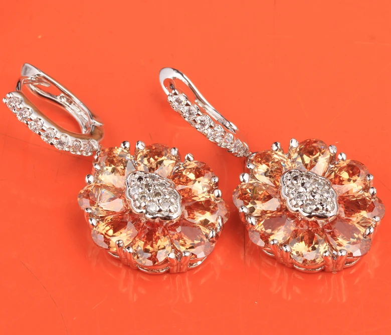 Элегантные цветы шампанское коричневый/оранжевый Morganite стерлингового серебра 925