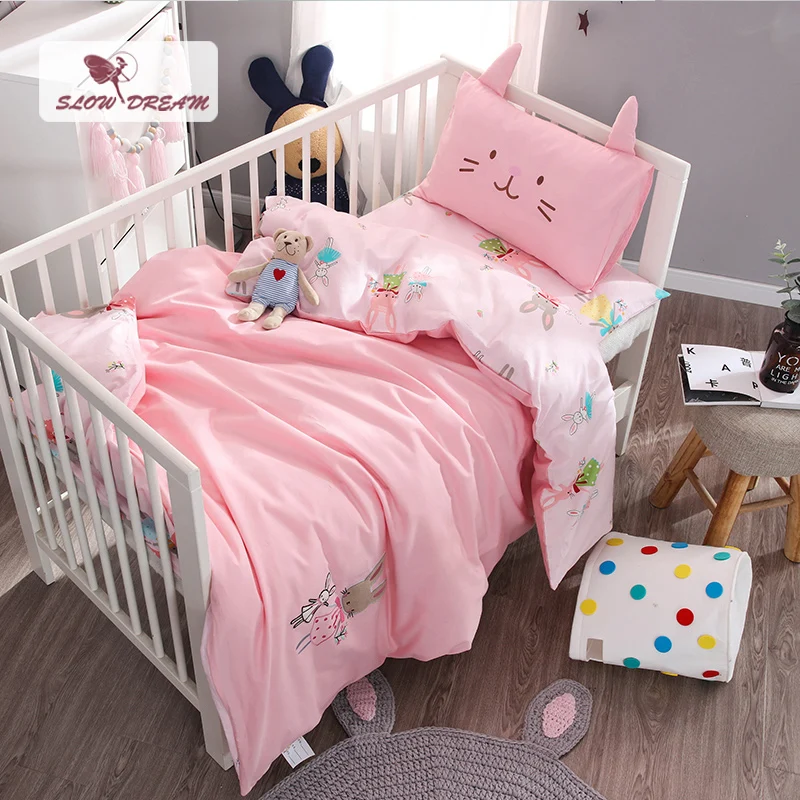 

SlowDream Cute Animal kingdom Cartoon Bedding Set Kids Embroidery Duvet Cover Set 100% Cotton Home Textiles 3pcs