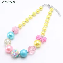 MHS. SUN, модные детские бусины для ожерелья с бантом, Детские массивные бусы из жевательной резинки для девочек, ожерелье для малышей, ювелирные изделия, цветные аксессуары, 1 шт