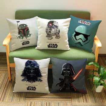 

American Cartoon Star wars pillow Imperial Stormtrooper Watercolor Blue Black pillows Linen Cotton Black Knight Soldier Cushion