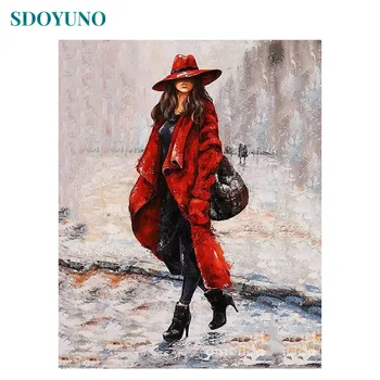 

SDOYUNO 60X75cm oil painting by numbers Women in Red DIY Figure Painting on canvas Frameless Wall Decor Paint By Numbers