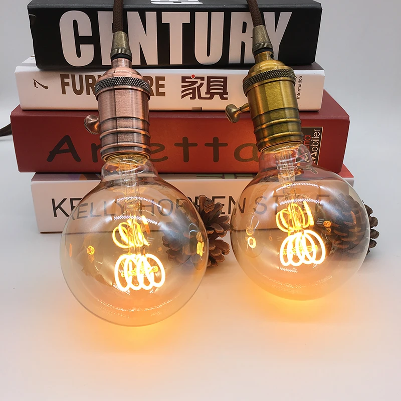 G95 декоративная лампа со светодиодными нитями на цоколе 4 W светодиоидная лампа с регулируемой яркостью Светодиодная лампа-свеча Эдисона 220 V
