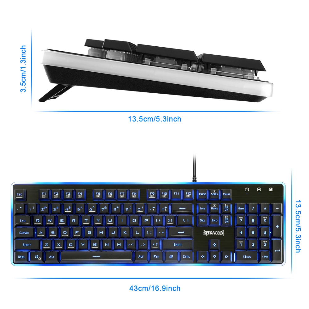 Redragon S107 USB Gaming membrana teclado RGB alfombrilla de ratón combos 104 teclas 3200 DPI 6 bot