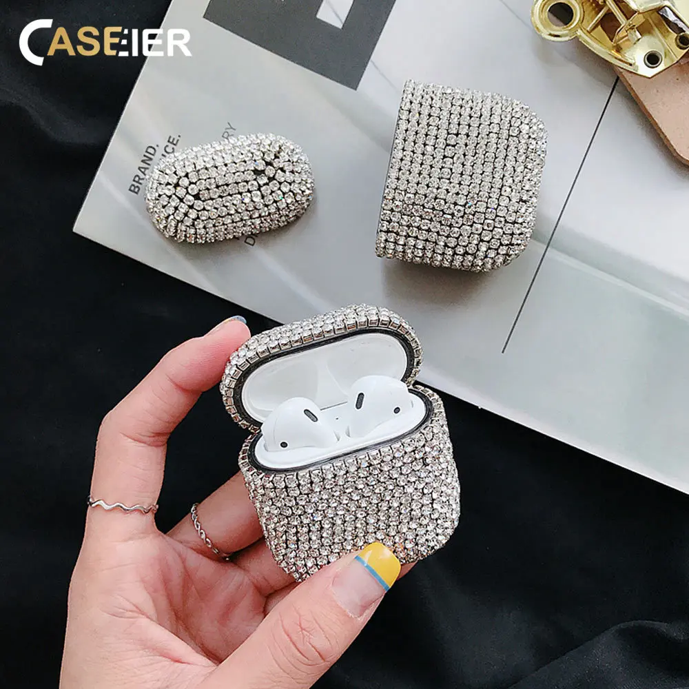 Caseier Роскошный чехол со стразами для Airpods Bluetooth защитный наушников 1 2 Беспроводная