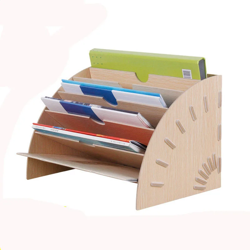 

Creative DIY Office Study Multi - Storey Desktop A4 Magazine Fan - Shaped Wooden Storage Box File Information Frame