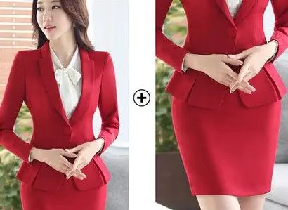 ladies red skirt suit