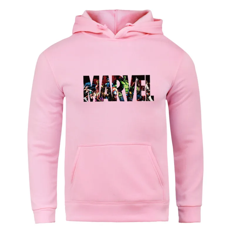 

Men Sweatshirt Marvel Wordart Printed Cute Pink Winter Hoodies Girl's Joker Tops Warm Thicken Hooded Pullover Pocket Underwear