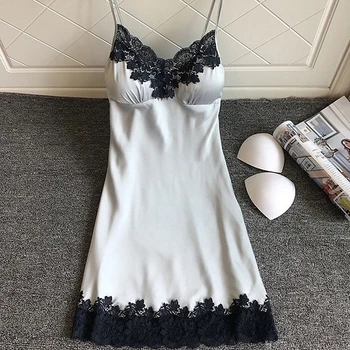 

Summer Lace Patchwork Nightgowns Women Sexy Sleepwear Sleeping Dress Padded Nightdress Summer Pijamas