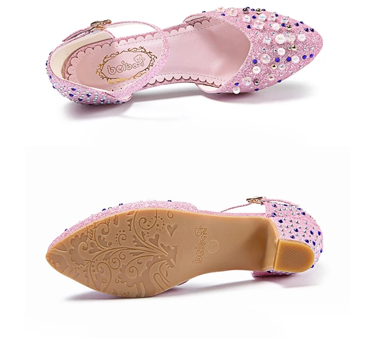SKHEK детские сандалии, обувь с жемчугом; бурения детская обувь для девочек, обувь для девочек на вечерние туфли на низком каблуке танцевальные сандалии B511-3