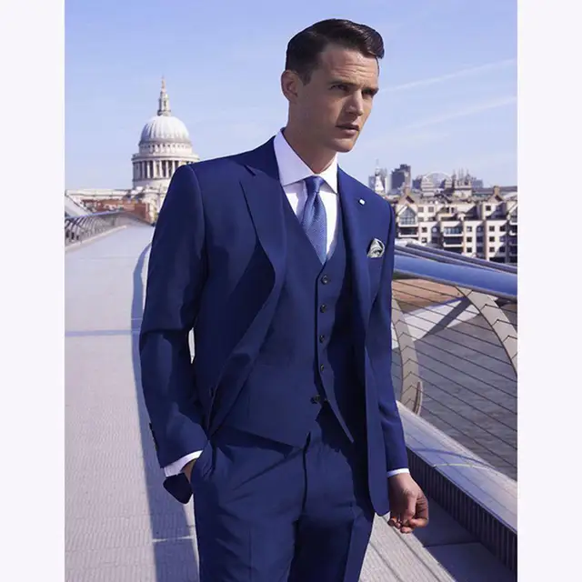 Us 6395 22 Off2017 New Costume Homme Royal Blue Wedding Suits 3 Pieces Mens Suits Slim Fit Notched Lapel Grooms Men Suit Jacketpantsvest In