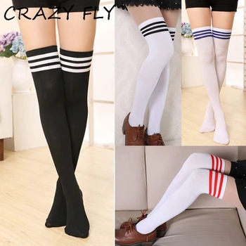 

CRAZY FLY 10 Colors Fashion Women Long Socks Harajuku Warm Stripe Long Cotton Socks Korean Style Overknee Thigh High Socks 2019