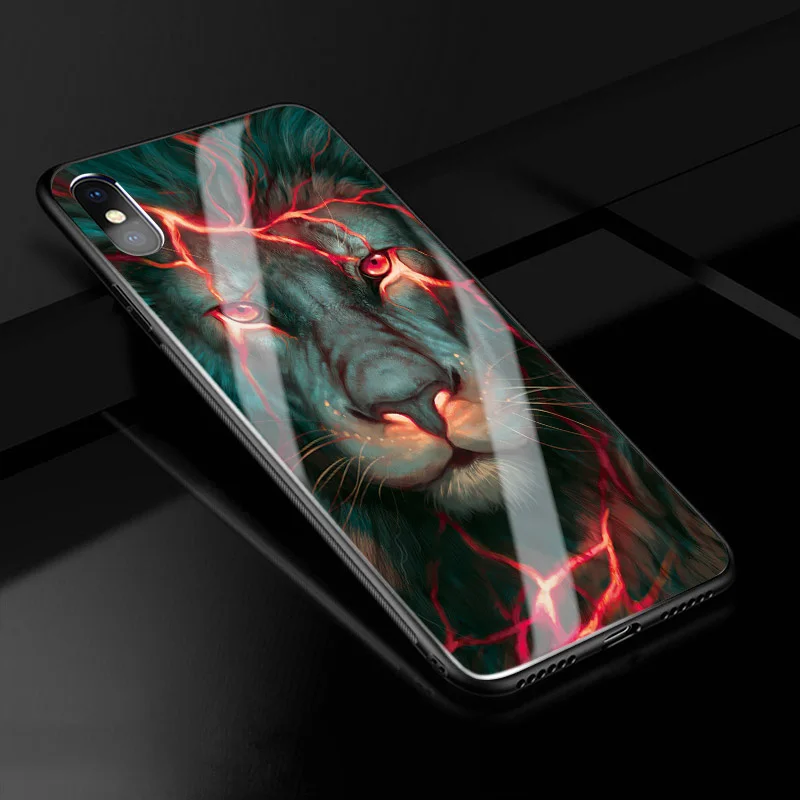 

X Case Chinese dragon lion Wolf world Anti-explode Tempered Glass Back Cover Shock-Proof case For iphone x