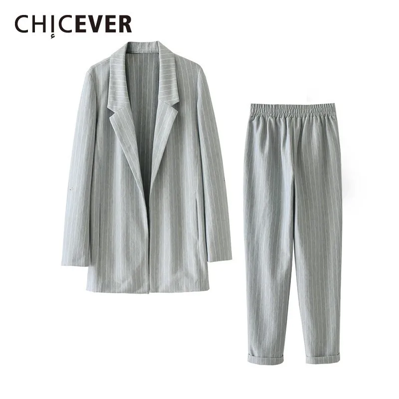 

CHICEVER Autumn Ol Two Piece Set Female Lapel Collar Long Sleeve Coats Ankle-length Pants Striped Suits Female 2019 Fashion New