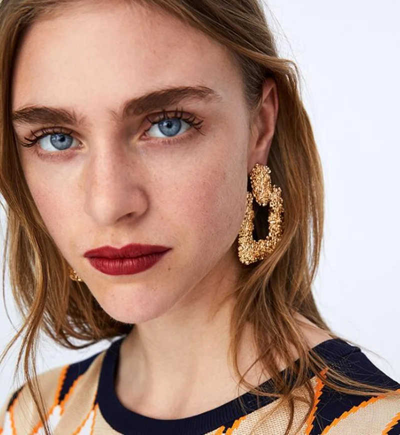 

THRWELL Big Vintage Earrings for Women Gold Color Geometric Statement Earring Dangle Metal Earring Hanging Fashion Jewelry Trend