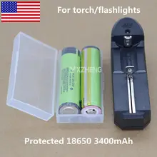2* protected NCR18650B New Original 3400mah Rechargeable Li-ion Battery +Charger