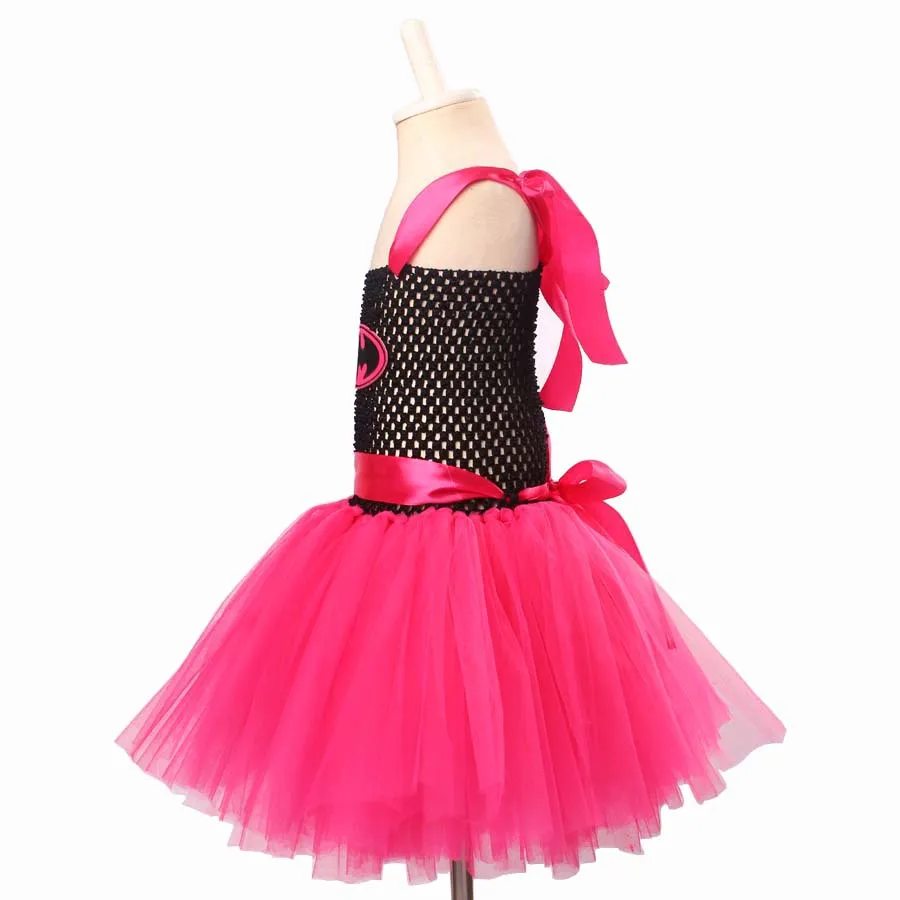 Bat Girl Halloween Costume Girls Hot Pink Tutu Dress with Mask Kids Super Hero Cosplay Fancy Vestidos Baby Dress  (8)