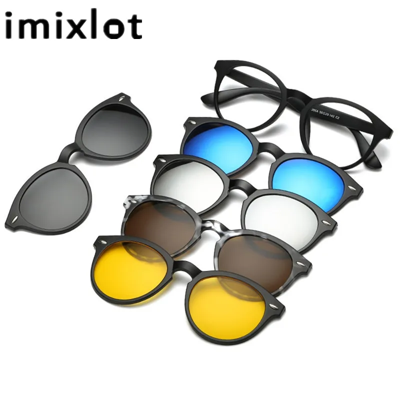 

IMIXLOT Polarized Magnetic Glasses 5 Pieces Clip On Sunglasses Spectacle Frame Men Women Male Driving Myopia Optical