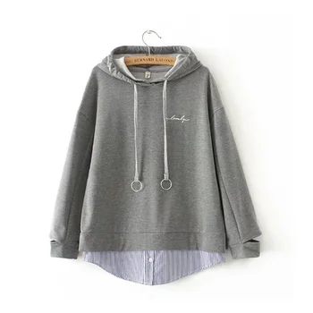 

False Two-pieces Women Hoodies Sweatshirts Autumn Letter Embroidery Plus Size 4XL Long Sleeve Loose Tracksuit