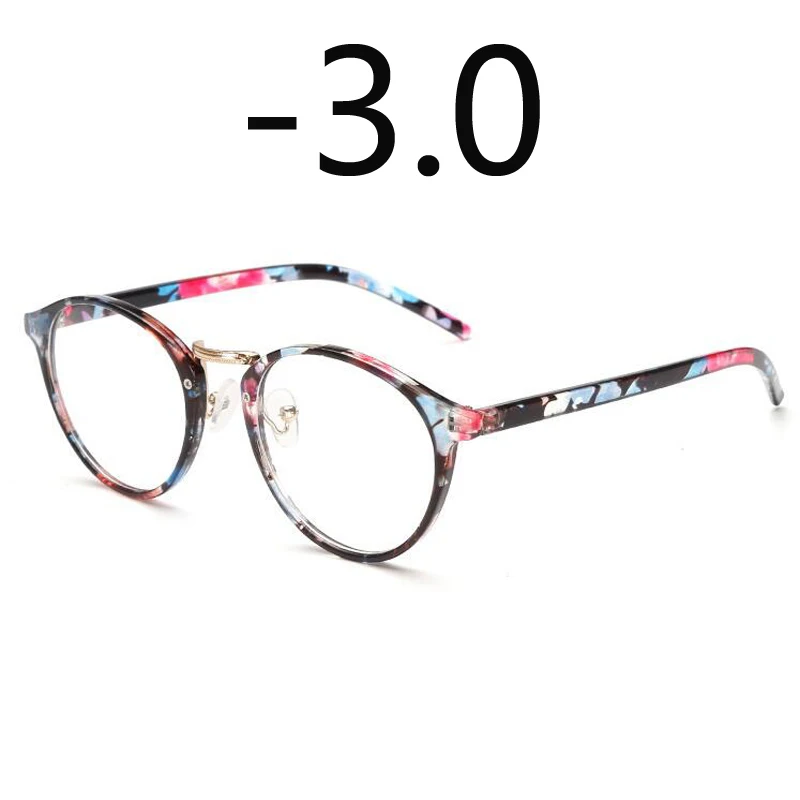Ретро Круглые очки для мужчин и женщин, ультра легкие очки для близорукости, очки для близорукости, готовые-1-1,5-2-2,5-3-3,5-4-4,5-5-6 - Цвет оправы: Floral frame -3.0