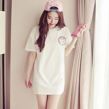 

Women Cartoon Cat Dress O-Neck Short Printed Fashion Sleeve Summer T-shirt
