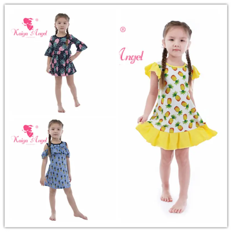 Kaiya Angel 2018 Toddler Girl Yellow Pineapple Summer Dresses Children Princess Party Girls Spring clothes | Детская одежда и