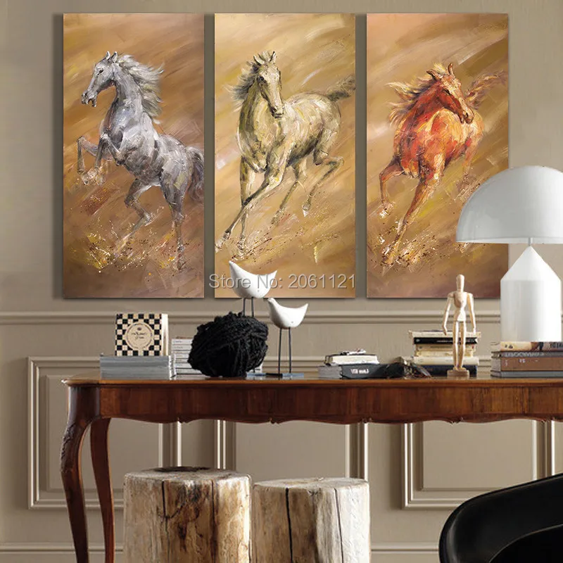 

3 panels office Painting Hand Painted Abstract Wall Paintings Home Decor Oil Painting On Canvas Pictures running horse