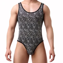 Для мужчин пикантные леопардовые боди для Реслинга Singlet Фетиш Гей Мужской Ракушки нижнее белье Эротическое белье Фитнес костюм Дикий комбинезоны