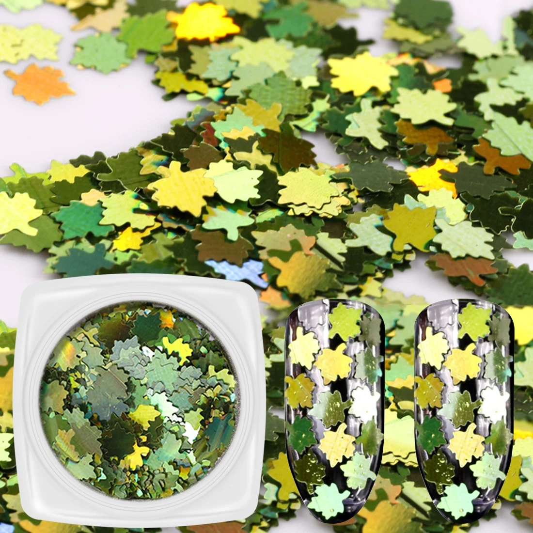 

Beauty Holographic Paillette Tips Metal Laser 1g/Box Nail Glitter Sequins 3D Nail Art Deocorations Chromatic Maple Leaves Shape