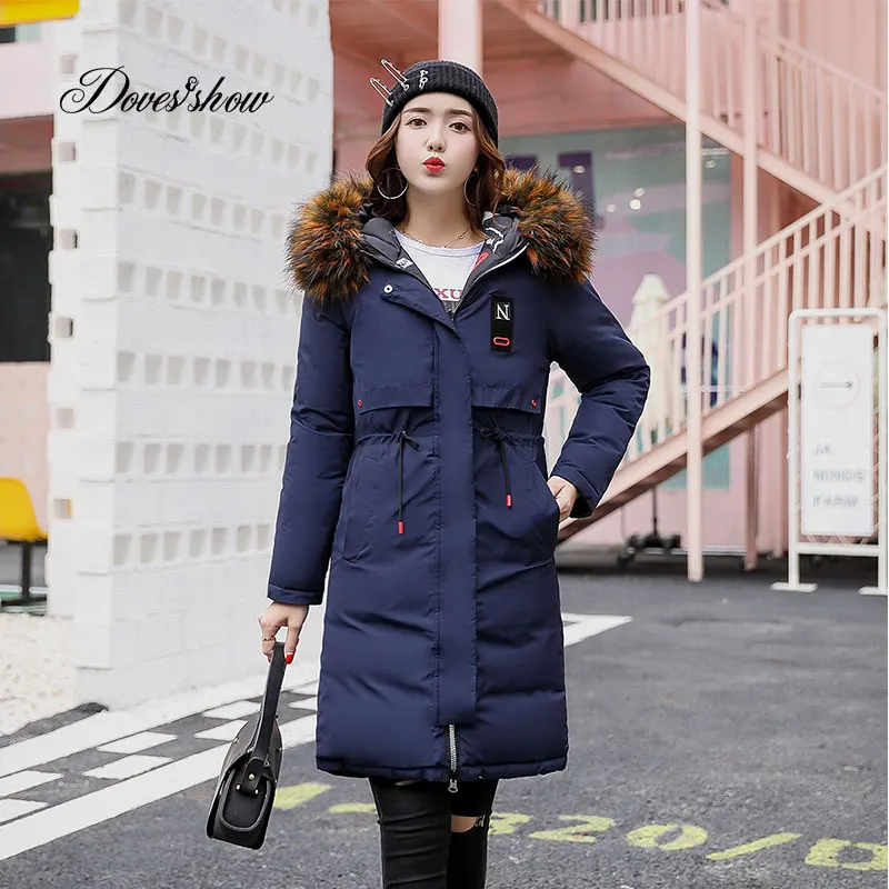 Эластичный двусторонний Зимний пуховик с капюшоном, толстая теплая тонкая женская куртка Casaco Feminino, Женская куртка Abrigos Mujer Invierno - Цвет: NAVY