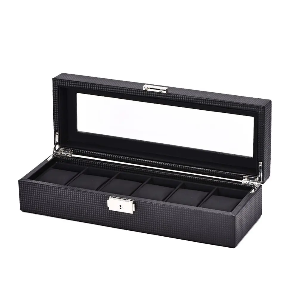 Luxury 6/10/12 Grids Watch Box Carbon Fibre Pattern Watch Storage Display Slot Case Storage Organizer Holder Container 2019