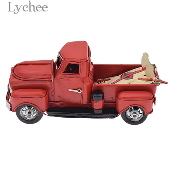 

Lychee Vintage Red Metal Truck Miniatures Mini Cars Model Doll House Decoration Gifts for Kids