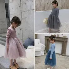 Новое Стильное платье в стиле пэчворк для девочек, модные весенние хлопковые сетчатые платья принцессы для девочек 2-7 лет, PF49