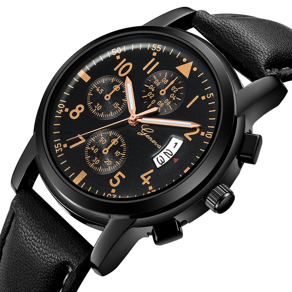 

Men's Watches Quartz Watch Top Brand Mens Luxury Leather Band Watch Sport Stainless Steel Case Quartz Analog Wrist Watch