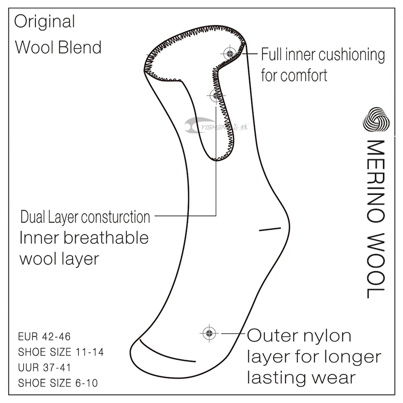 YISHENG, рабочие носки, подарок для мужчин, шерсть мериноса, зимние толстые теплые носки для работы, прогулок, толстые, высокое качество, теплые зимние носки